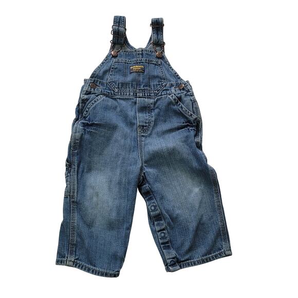 Oshkosh B'Gosh Size 18mo Classic Medium Wash Long Overalls Bibs Jeans Denim - Picture 1 of 7